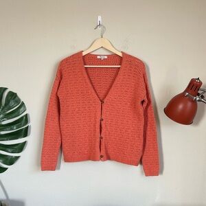 Madewell Orange Open-Stitch Cardigan